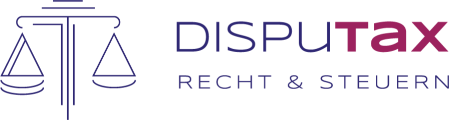 Disputax-Logo mit Waagen-Symbol und Schriftzug für Recht und Steuerberatung.