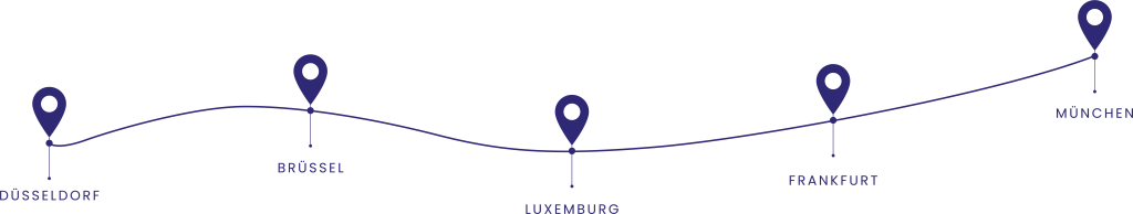 Vereinfachte Standortgrafik mit Markierungspunkt auf einer geschwungenen Linie in Blau.