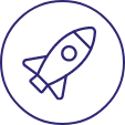 Liniengrafik einer Rakete als Symbol für Innovation und Wachstum.