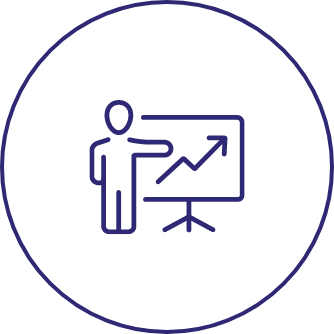 Liniengrafik mit Präsentationstafel und aufsteigendem Diagramm als Symbol für Wachstum.