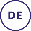 Kreisförmiges Sprachsymbol mit der Abkürzung DE für Deutsch.