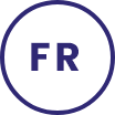 Kreisförmiges Sprachsymbol mit der Abkürzung FR für Französisch.